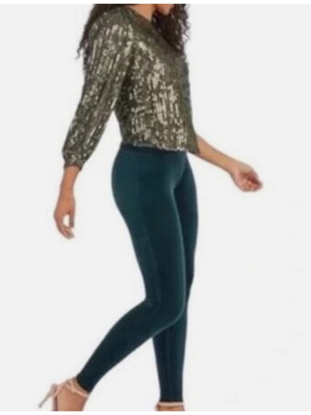 Spanx Malachite Green Velvet Leggings Size Medium Slimming